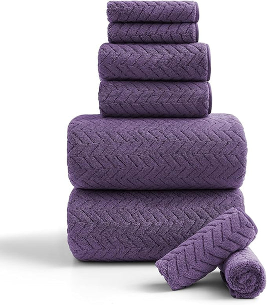 Ferdilan 8 Pack Bath Towel Set, 2 Extra Large Bath Towel Sheets, 2 Hand Towels and 4 Washcloths Ultra Soft and Absorbent Chair Towels for Bathroom, Quick Dry Towel for Home Hotel,Purple