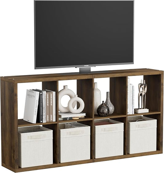 8 Cube Storage Organizer, Cube Shelf with Heavy-Duty Thick Boards, 25.12" L x 9.37" W x 48.74" H, Smooth Easy-Clean Panels, Simple Assembly, for Living Room Bedroom Office, Brown