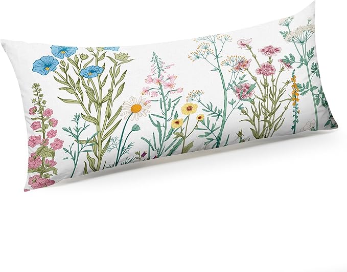 Microfiber Body Pillow Cover with Hidden Zipper,Comfortable Fabric,Floral Print Pattern Body Pillow Case,Lightweight and Breathable,The Size is 20 "X 54"(Flower-02)