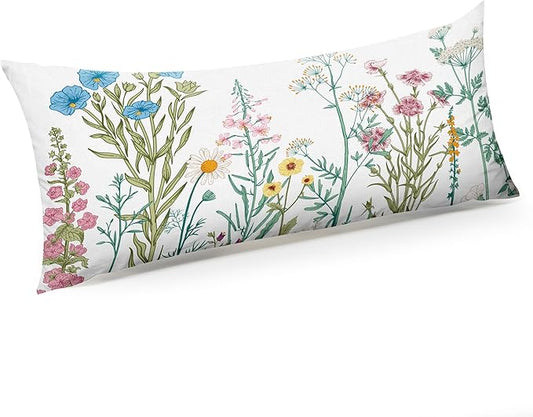 Microfiber Body Pillow Cover with Hidden Zipper,Comfortable Fabric,Floral Print Pattern Body Pillow Case,Lightweight and Breathable,The Size is 20 "X 54"(Flower-02)