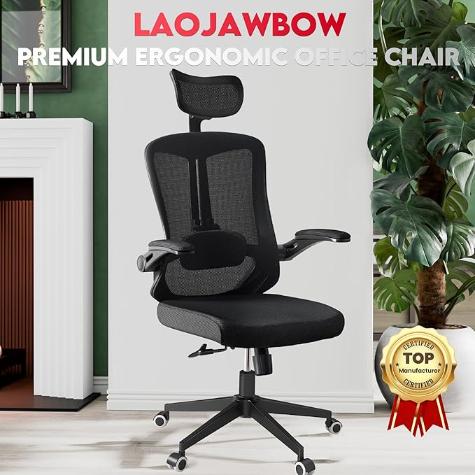 Ergonomic Office Chair - 400LB Comfy Desk Chairs with Adjustable Headrest and Lumbar Back Support, Mesh Computer Chairs with Wheels and Arms for Home Office, Study (669Black-With Headrest)
