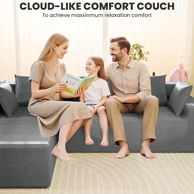 LEVELEVE 107" Cloud Sectional Couch with Deep Seat，Modern Modular Sofa with L-Shape Chaise，No Assembly Required, Upholstered Couches for Living Room Bedroom(Light Gery,Left Facing Chaise)