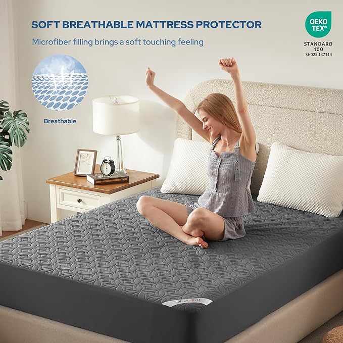 BEDLORE 2 Pack Waterproof Mattress Protector, Twin XL Size Mattress Pad with Deep Pocket 6"-15" Depth, Soft Breathable Bed Mattress Cover for Bedroom, College Dorm (Gray)