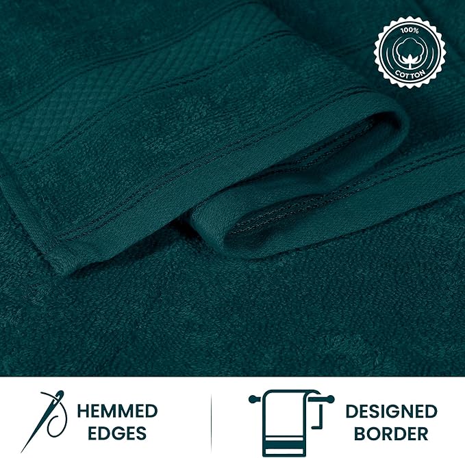 Casa Lino Face Towels & Body Wash Cloths for Showering - 100% Cotton Wash Cloths for Bathroom - Highly Absorbent & Quick Drying Washcloth Set - Cotton Washcloths 24 Pack (12" x 12") - (Teal)