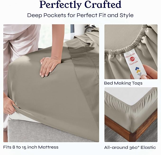 California Design Den Soft Twin Sheets Set - 400 Thread Count Sateen, Natural 100% Cotton Sheets, Deep Pockets, and Durable Bedding Set for Dorm Rooms & Adults - Taupe