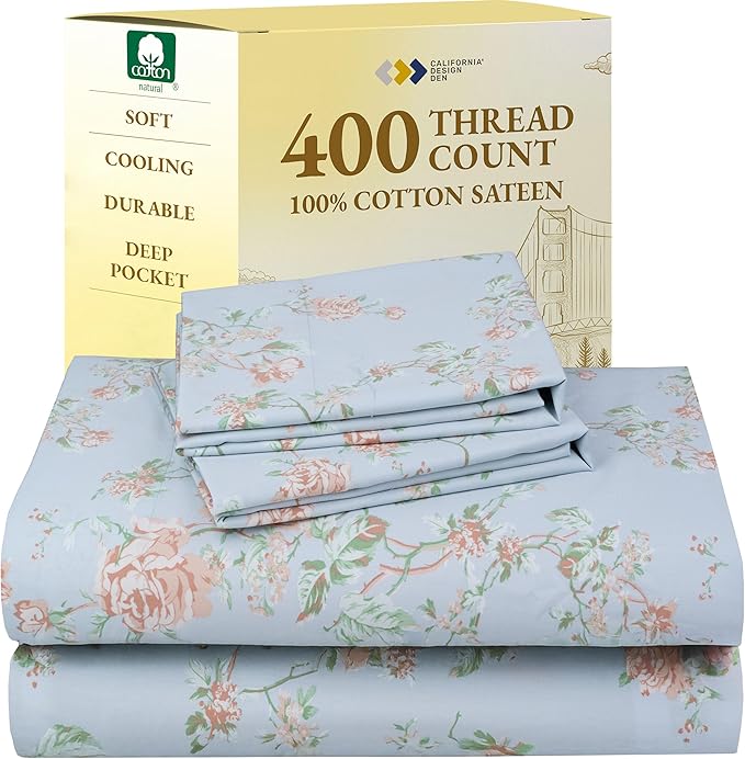 California Design Den Full Size Bed Sheets Set - 400 Thread Count Sateen, Natural 100% Cotton Sheets for Full Size Bed, Deep Pocket and Durable Bedding Set - Antique Rose