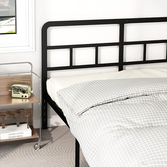 14 Inch Full Size Bed Frame with Headboard No Box Spring Needed, Heavy Duty Metal Platform with Steel Slat, Mattress Foundation, Easy Assembly, Noise Free, Black