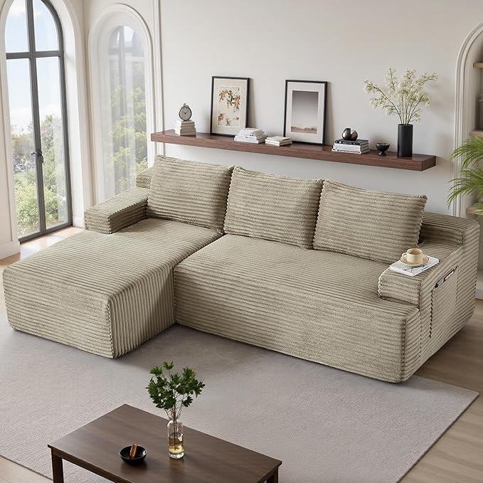 96''Sectional Couches for Living Room Modern Modular Sectional Sofa Upholstered Boneless Couch Comfy Cloud Couch with Chaise (Camel, 96''W Left Facing Chaise)