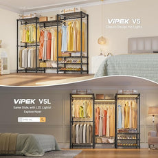 VIPEK V5 Portable Closet Wardrobe Heavy Duty Clothes Rack, Freestanding Clothing Rack with 4 Hang Rods & 8 Shelves, Adjustable Closet Racks, 68.9