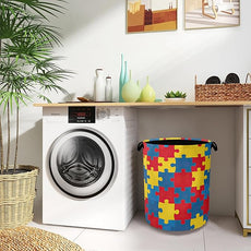 Colorful Puzzle Laundry Basket,Foldable with Handles Tote Bag Oxford Cloth for Bathroom Bedroom Dirty Clothes Storage Bucket 16