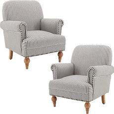 chairus Linen Accent Chair for Living Room Set of 2 Upholstered Mid Century Modern Single Sofa Chair with Solid Wood Legs Comfy Reading Armchair for Bedroom/Office Room/Recption/Lounge, Black Stripe