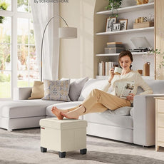SONGMICS Storage Ottoman, Small Ottoman Foot Rest with Legs, 12.6 x 15.8 x 13.2 Inches Foot Stool, Load up to 660 lb, for Living Room, Bedroom, Dorm, Cream White ULSF012W01