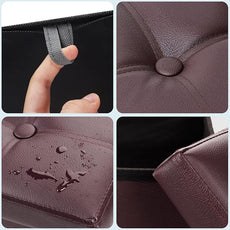 Storage Ottoman Foot Rest Stool, Small Leather Storage Ottomans Bench, Folding Footstool with Side Pockets, Foot Rest Under Desk for Living Room Bedroom, 17x13x13 in, Brown