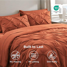 Bedsure Twin Comforter Sets - 5 Pieces Pintuck Bedding Sets Twin Size, Pinch Pleat Burnt Orange Bed in a Bag Twin with Comforter, Sheets, Pillowcase & Sham