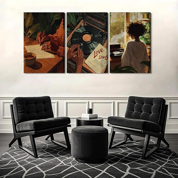 XLYFVLGF 3Pcs Black Women Canvas Wall Art African American Pictures Wall Decor Black Girl Painting Fashion Abstract Prints for Bedroom Bathroom Living Room Home Decoration 16x24in
