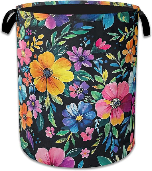 Vintage Spring Floral Laundry Hamper With Handle,Foldable Oxford Cloth Laundry Basket,20.8"x16" Clothes Storage Basket for Laundry Room/Bedroom/Bathroom