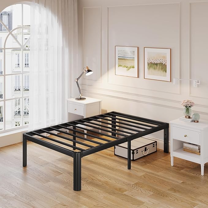 Askeld Twin Bed Frames, 14 Inch High Metal Platform Bed with Round Corner Leg, No Box Spring Needed, Heavy Duty Noise-Free Bed Base, Easy Assembly, Black