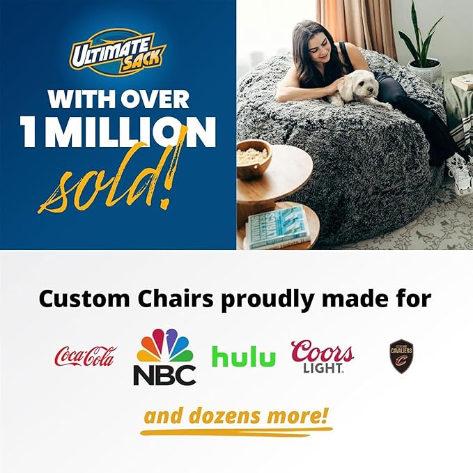 Ultimate Sack 6000 6-Foot Bean Bag Chair, Navy Fur Cover – Oversized Foam Lounger, Floor Seat, Small Sofa, or Couch Bed for Living Area, Gaming Room, or Reading Lounge