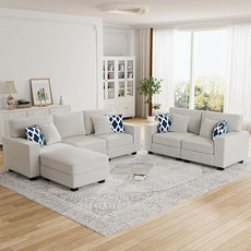 Legend Vansen Modular Sectional Sofa U Shaped Couch with Ottoman Modern Reversible Corner Sectional Couch for Living Room (Cream, 2+3 with Ottoman)