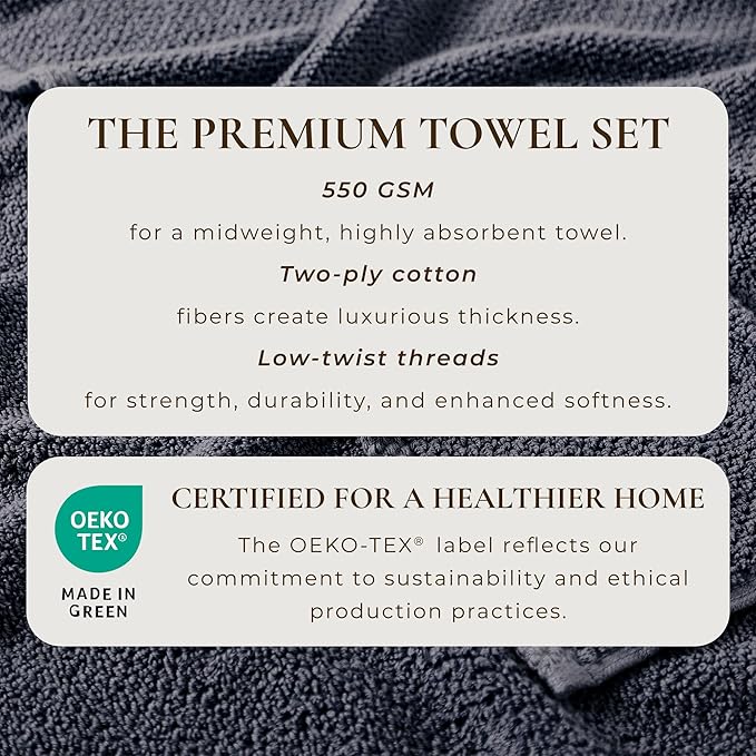Great Bay Home 100% Cotton 6 Piece Towel Set - Absorbent, Quick-Drying, Durable Bath Towels for Bathroom Decor - Low-Twist, Two-Ply Fibers (Stone Blue)