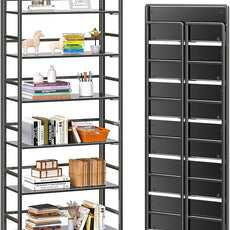 4NM No Assembly 6 Tiers Folding Bookshelf Storage Shelves Vintage Bookcase Standing Racks Study Organizer Home Office (All Black)