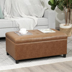 Joveco Rectangular Lift Top Storage Ottoman Bench, Faux Leather Storage Bench for Living Room Entryway Bedroom, Ochre Yellow