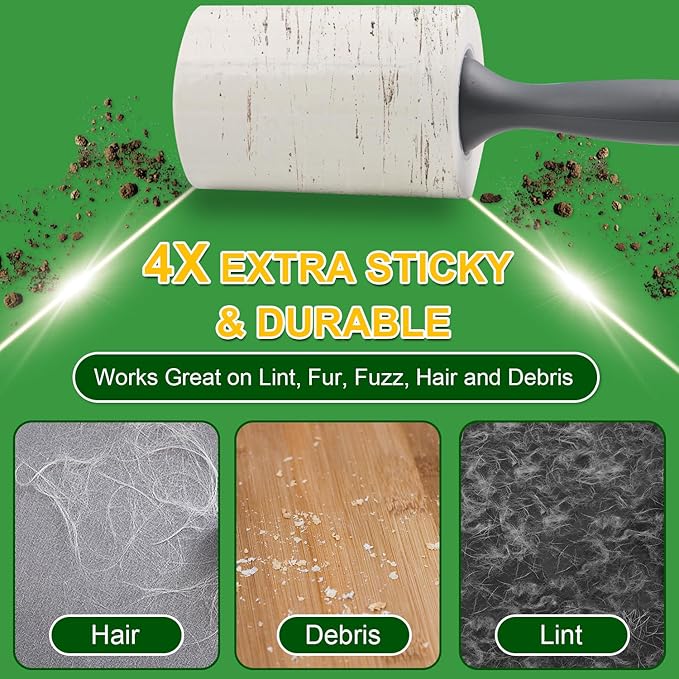 Lint Roller Pet Hair Value Pack of 250 Sheets, Extra Sticky Lint Remover for Dog & Cat Fur, Clothes, Furniture, Couches Reusable Lint Remover for Fuzz, Fluff & Hair(White)