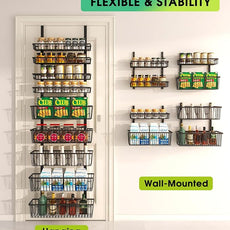 9-Tier Over The Door Pantry Organizer, Pantry Storage and Organization, Black Metal Hanging Spice Rack Seasoning Shelves Door, Wall Mount for Home & Kitchen, Laundry Room Bathroom Organization