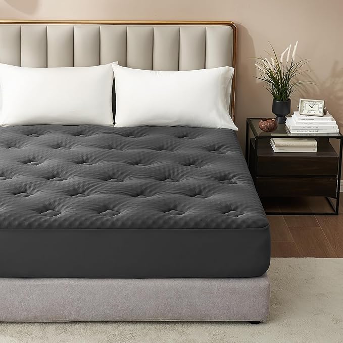 Hansleep RV Short Queen Mattress Topper Viscose Derived from Bamboo, Camping Memory Foam Pillow Top Mattress Topper, Breathable Mattress Pad for Back Pain Relief, 60" x 75", Charcoal Grey