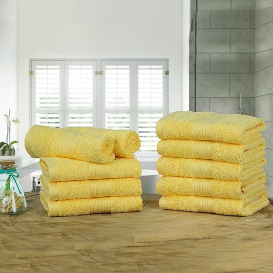 Ample Decor Wash Cloths Pack of 10, Oeko Tex Certified 600 GSM 100% Cotton Soft Absorbent, Premium Quality Durable Machine Washable, Ideal for Bathroom, Pool, Hotel, Spa – Yellow