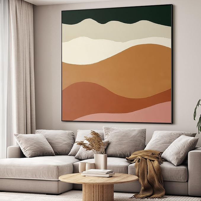 72"x72" XL Framed Wall Art - Abstract Desert Landscape Earth Tone Geometric Wave Pattern (Frame Assembly Required)