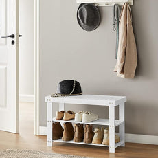 SONGMICS Shoe Rack Bench, 3-Tier Bamboo Shoe Storage Organizer, Entryway Bench, Holds Up to 286 lb, 11.3 x 27.6 x 17.8 Inches, for Entryway Bathroom Bedroom, Cloud White ULBS004W01