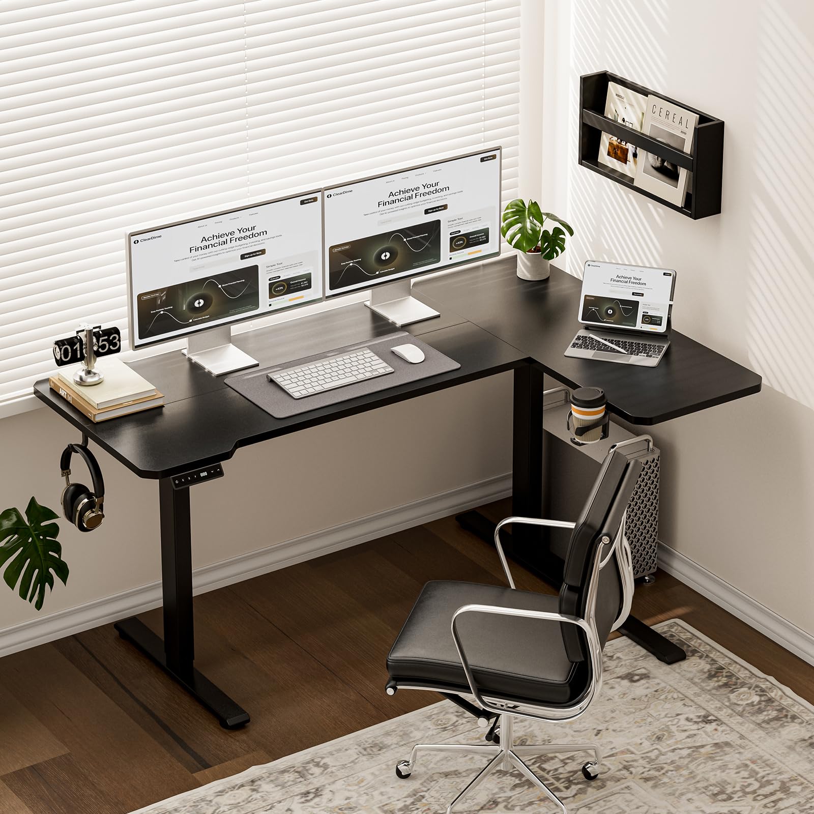 51" Reversiable L-Shaped Electric Standing Desk Adjustable Height Gaming Stand Up Corner Desk Sit Stand Home Office Computer Desk with Splice Board,Black Top Dormly