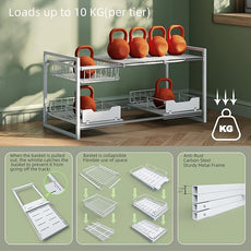 NETEL Under Sink Organizers and Storage,Kitchen Cabinet Organizer,2 Tier Under Sink Expandable Shelves，Bathroom Cabinet Organizer with Pull Out Drawers,(30.9-31.64)
