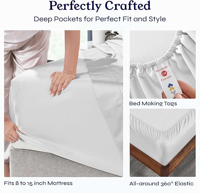 California Design Den Twin Bed Sheets Set - 400 Thread Count Sateen, Natural 100% Cotton Bedsheets, Deep Pockets with All Around Elastic, Soft, Durable Bedding - Silver