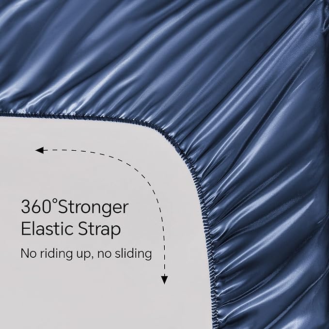 BEDELITE Satin Sheets Twin Size Bed Set, Luxury Soft Navy Silky Sheets for Hair and Skin, Similar to Silk Bed Sheets Set 3 Pieces with 1 Deep Pocket Fitted Sheet, 1 Flat Sheet, and 1 Pillowcase