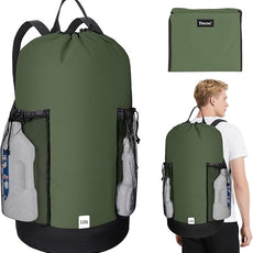 BALEINE 120L Laundry Bag Backpack, 900D Oxford Fabric Large Travel Laundry Bags with Shoulder Straps and 2 Mesh Pockets for College Dorm, Apartment, Laundromat (Green, 120L)