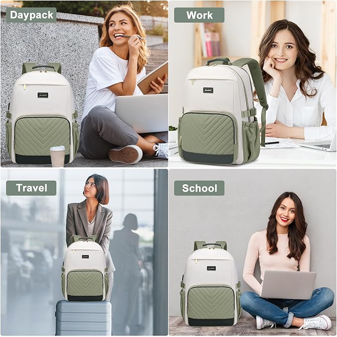 Laptop Backpack for Women Bookbag: 17 inch Work School Backpacks with Pouch Pocket for Large Capacity Cup & USB Charger College Book Bag Travel Business Nurse Teacher Bookbags Anti-theft Back Pack