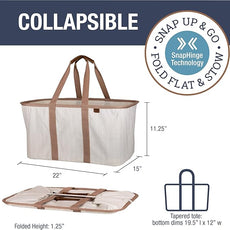 CleverMade Collapsible Laundry Tote - LUXE Cream Herringbone 2Pack 50L -Foldable Storage Organization Container Clothes Laundry Room Storage Solution