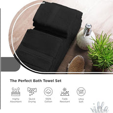 100% Cotton Bath Towel Set of 18-4 Bath Towels, 6 Hand Towels, 8 Wash Cloths, Sustainable, Soft, Highly Absorbent, Combed Cotton 18 Piece Set for Hotels, Spa, Bathroom, Dorm, Black