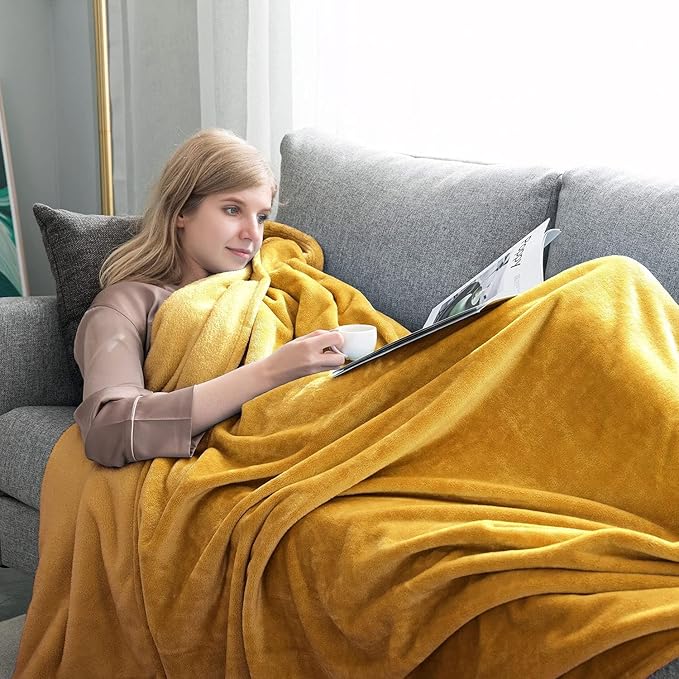IR Imperial Rooms Fleece Blanket Twin Size 60 x 80 Inches - Super Soft Fluffy Throw Blanket for Sofa and Bed - Warm and Cozy Lightweight 400 GSM Microfiber Bed Throws Blankets (Twin, Mustard)