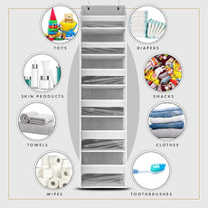 HOMELUX THEORY UPGRADED Over The Door Organizer Hanging - 100D EXTRA THICK & 50lbs HUGE CAPACITY 6 Large Front & 12 Side Pockets, Over The Door Shoe Organizer, Hanging Closet Organizer (LightGray 2pc)