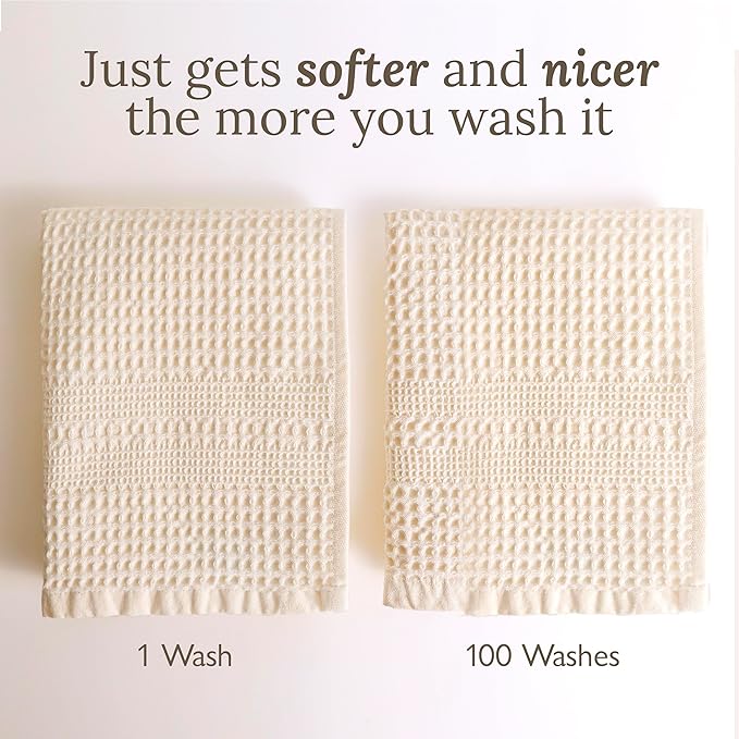 GILDEN TREE Waffle Hand Towels for Bathroom Quick Dry Towel Super Absorbent Thin 100% Cotton Lint Free, Hand Towels for Bathroom Set of 2, Classic Style (Cream)