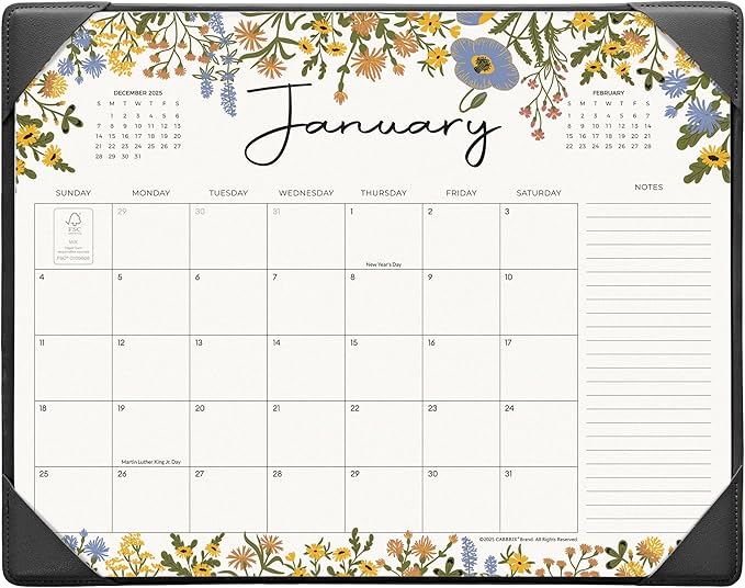 Desk Calendar 2026 with Desktop Mat, Cabbrix Large Desk Pad Calendar 15 x 12 Inch Runs From January 2026 to June 2027, Floral Design Calendar 2026 for Home School and Office (Black)