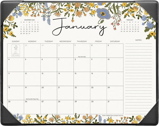 Desk Calendar 2026 with Desktop Mat, Cabbrix Large Desk Pad Calendar 15 x 12 Inch Runs From January 2026 to June 2027, Floral Design Calendar 2026 for Home School and Office (Black)