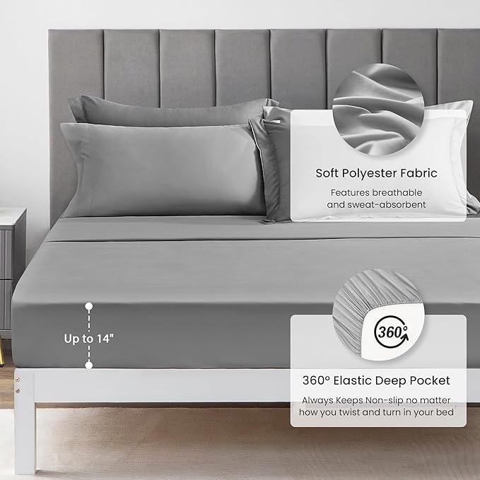 Love's cabin Full Comforter Set Grey, 7 Pieces Full Bed in a Bag, All Season Bedding Sets with 1 Comforter, 1 Flat Sheet, 1 Fitted Sheet, 2 Pillowcase and 2 Pillow Sham