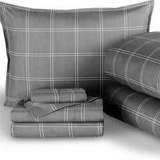 Bare Home Bedding Set 4 Piece Comforter & Sheet Set - Twin XL - Track Stitch - Goose Down Alternative - Ultra-Soft 1800 Premium Bed Set (Twin XL, Modern Plaid - Grey/White)