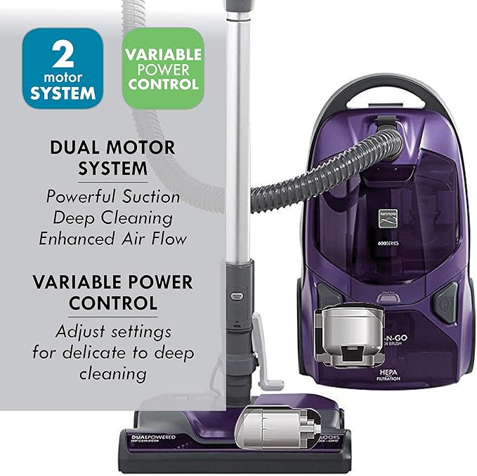 Kenmore 81614 600 Series Pet Friendly Lightweight Bagged Canister Vacuum with Pet PowerMate, Pop-N-Go Brush, 2 Motors, HEPA, Aluminum Telescoping Wand, Retractable Cord, and 3 Cleaning Tools-Purple