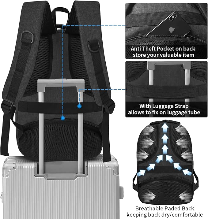 SMONT 17 Inch Large Laptop Backpack for Men, Mens Business Bookbag for Computer Office Tech Commuter Work with USB Charging Port Anti Theft Water Resistant Dark Grey