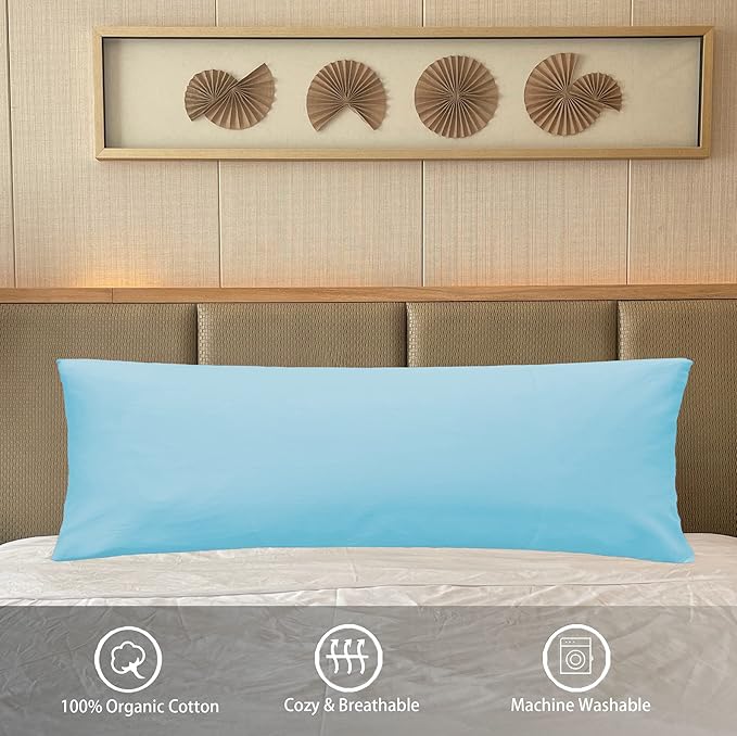Soft 100% Cotton Zipper Pillow Case, Cozy and Lightweight, Easy Care, Light Blue, Body, 20'' x 48''